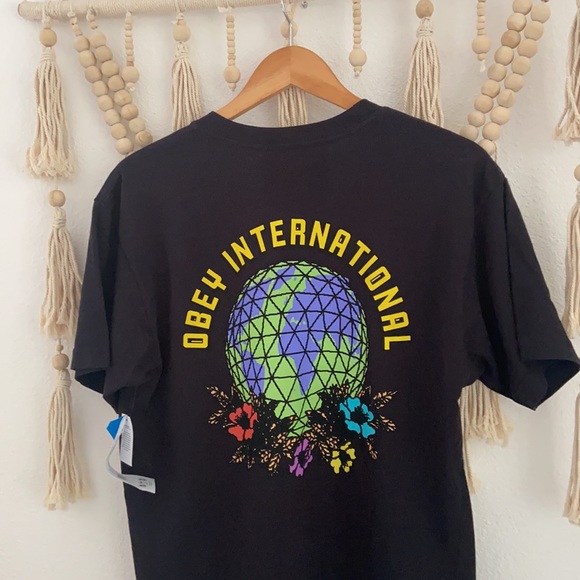 Obey floral globe black tee shirt mens short sleeve t-shirt small NWT - Picture 4 of 8